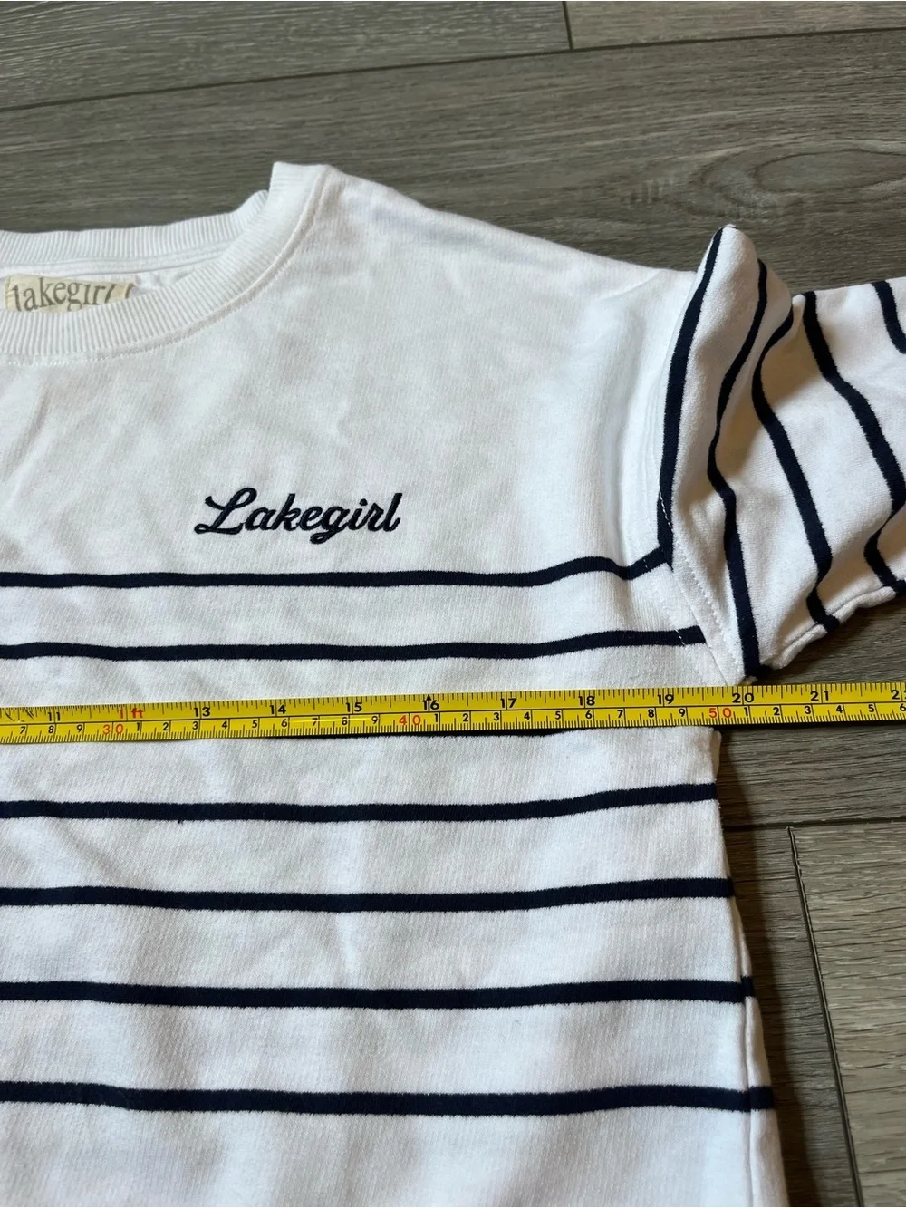 Lake Girl French Terry Stripe Crew Neck Navy Blue / White Small